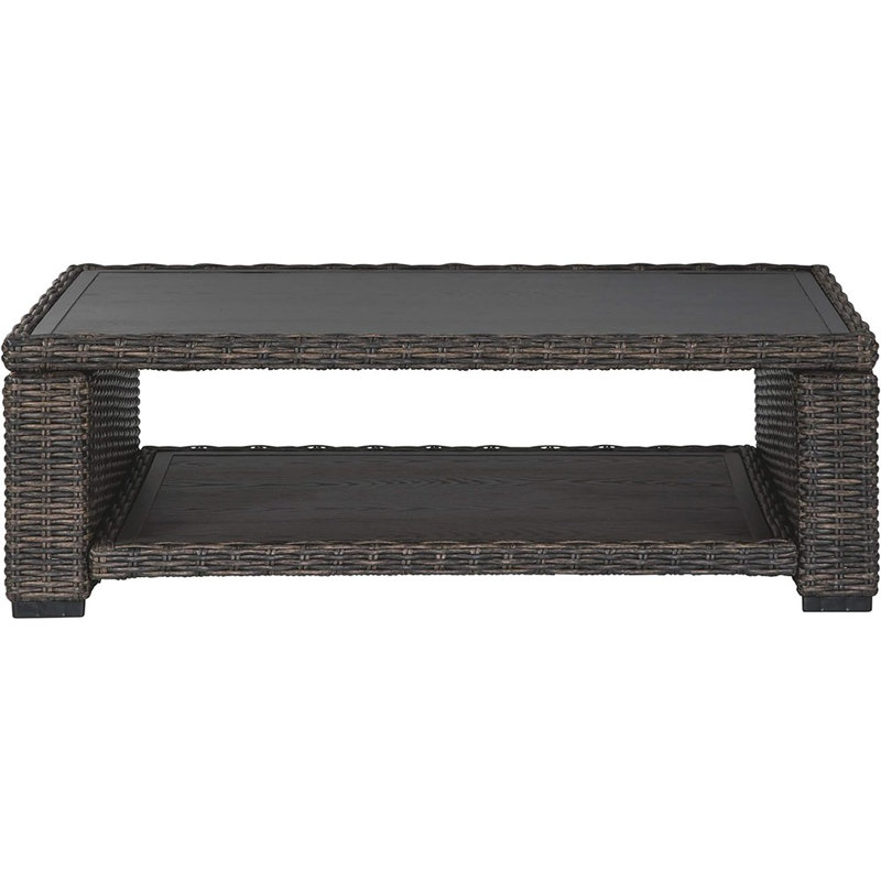 Brown Wicker and Aluminum Rectangular Outdoor Coffee Table