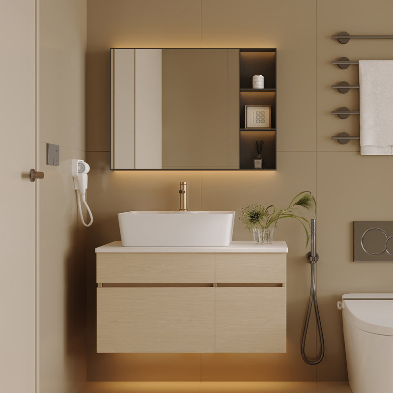 Meuble-lavabo flottant l 31,5 po avec lavabo, Nature