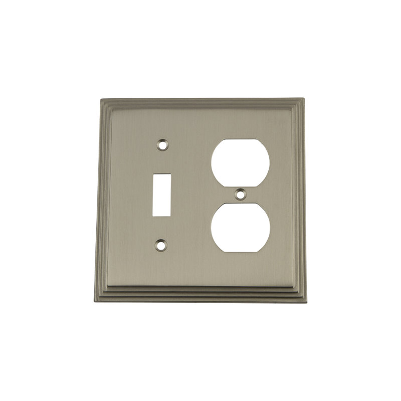 Plaque murale en mélange de prises de courant en duplex 2 groupes Deco, Nickel satiné