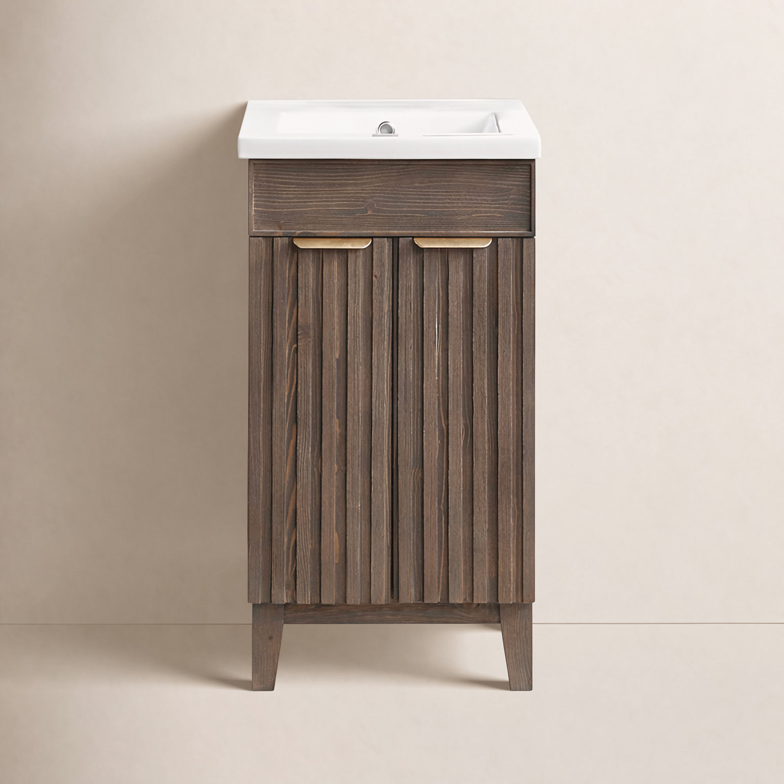 Dansfield 18.1'' Single Bathroom Vanity, Spruce Antique Brown, Brushed Gold