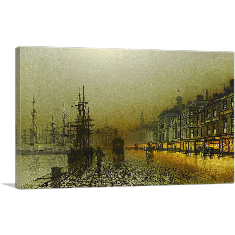 «Greenock Harbor At Night 1893» par John Atkinson Grimshaw - peinture sur toile tendue, H 18 po x l 26 po x P 1,5 po