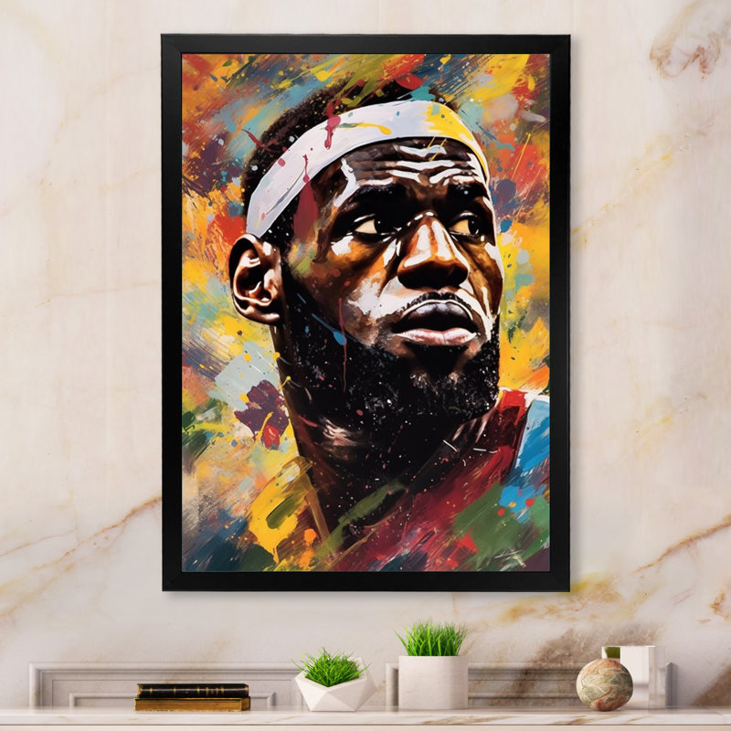 Le Bron Multicolor - art mural sur toile Sports, H 32 po x l 24 po x P 1 po, Cadre photo noir