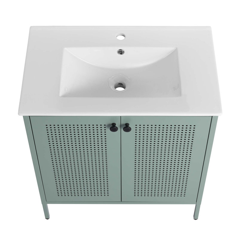 Meuble-lavabo autoportant avec lavabo en céramique, Vert