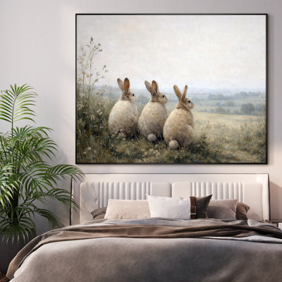 Impression sur toile très grande - «Bunny Meadow», paysage de maison de campagne - «Assemblage requis (cadre non fini)»