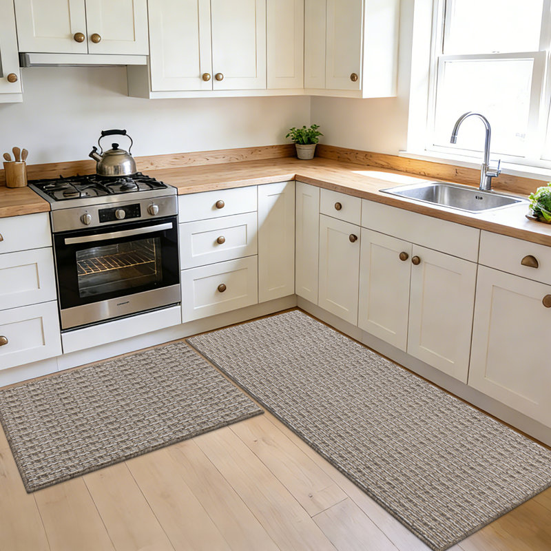 Machine Washable Non-Slip Kitchen Mat, Beige, Rectangle 5' x 2'