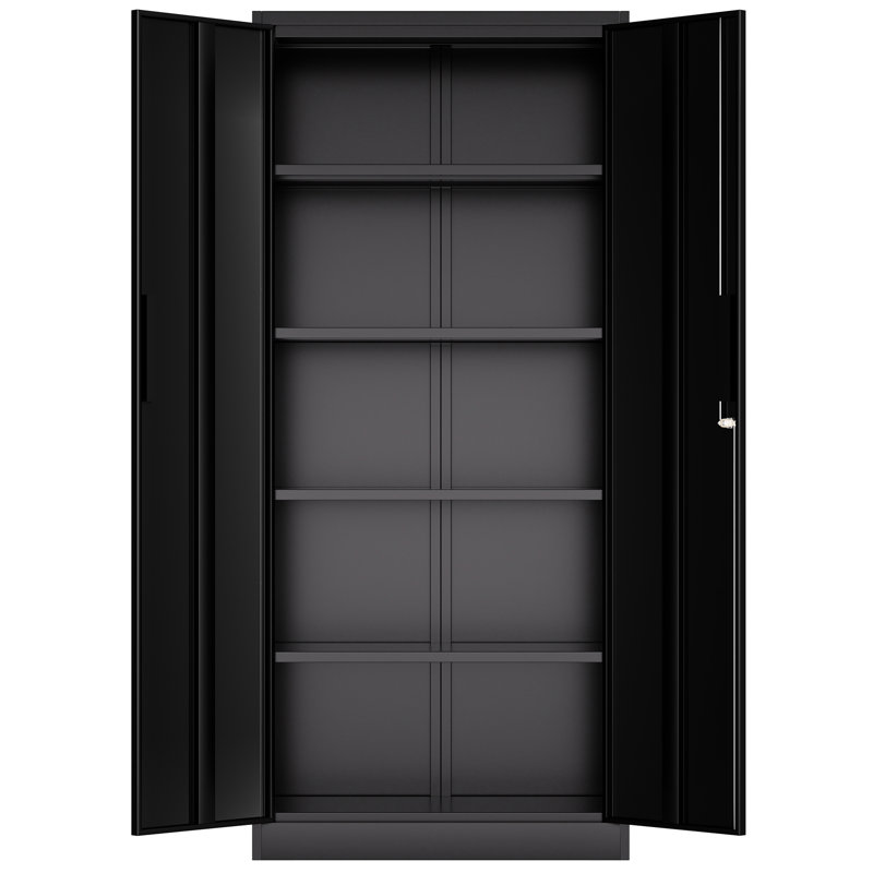 Classeur en métal noir de 72 pouces, 4 tablettes et verrou à 3 points, pour la classe de bureau à domicile, armoire haute finition rouille avec tablettes réglables, garage verrouillable, entrepôt, garde-manger, rangement grande capacité
