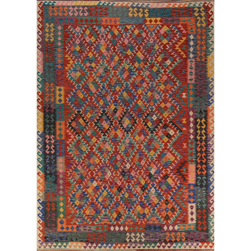Tapis géométrique en laine réversible 8 x 11