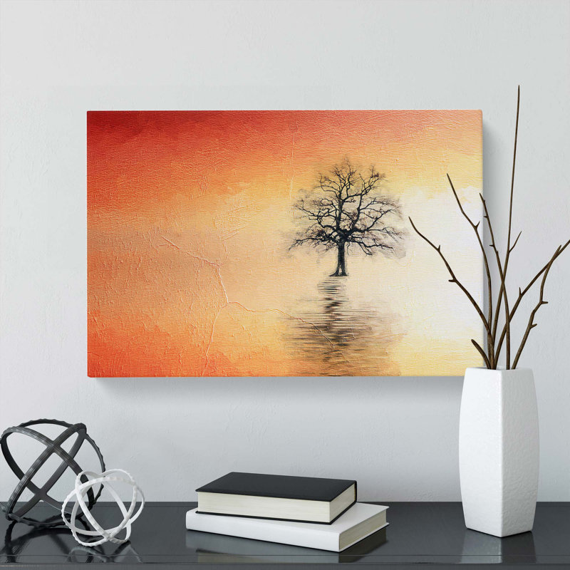 Tree Reflection At Sunset In Abstract - Wrapped Canvas Painting, 40cm H x 60cm W x 3cm D