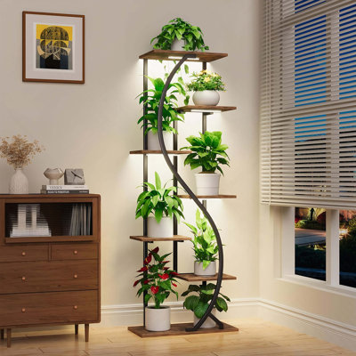 Support pour plante de 59 po de hauteur avec plante d'intérieur à 7 niveaux, étagère de fleurs en forme de S, étagère de rangement en coin pour salon, patio et balcon
