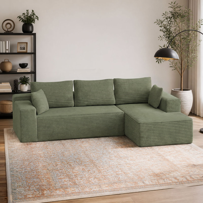 Canapé modulaire Ellie Cloudy Boneless, Orienté à droite, Velours côtelé vert olive