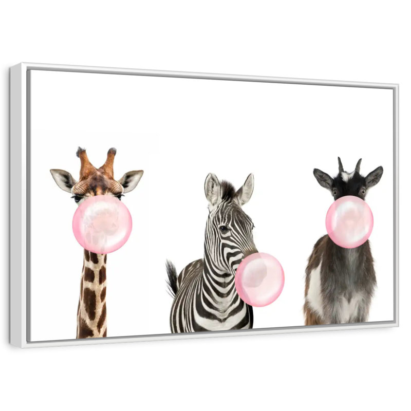 Animaux de safari Bubble Gum, Cadre flottant blanc, 43 po x 29 po