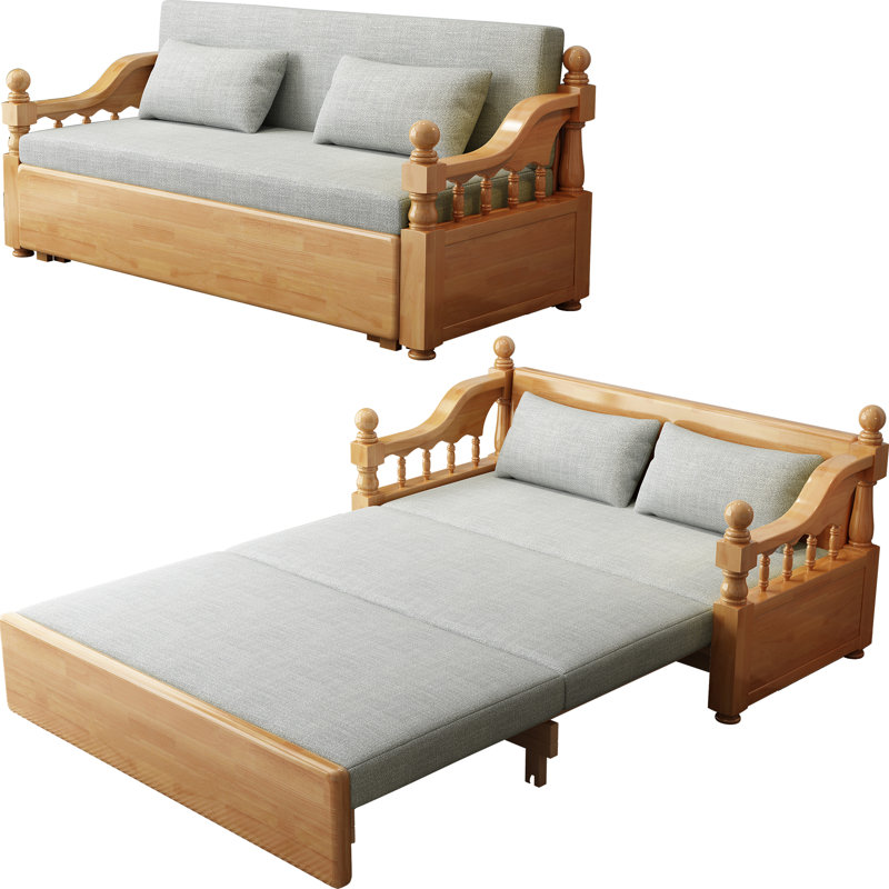 70.8"Queen folding Convertible Sofa Sleeper,Grey cushion Sectional Sleeper Sofa with Reversible Chaise,SolidWood Sofa Bed 3 in1 Pull Out Couch Bed for Living Room,Apartment,Bedroom,Office with Pillows