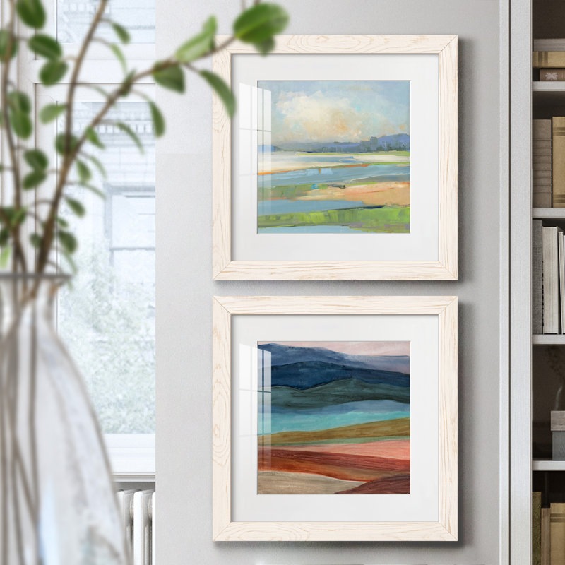 Pastel Coast - ensemble de 2 peintures encadrées, H 20 po x l 40 po x P 1,5 po, Cadre blanc