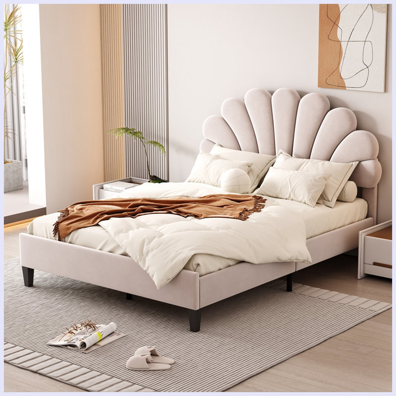 Lit tapissier Sarahya, Complète, Beige