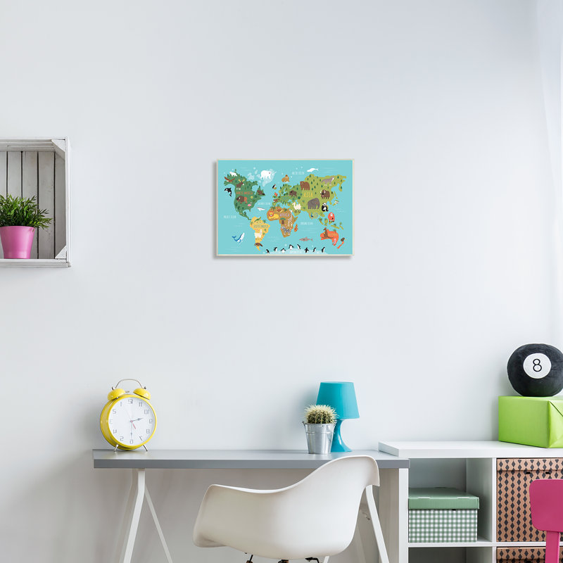 Art animalier sur bois, carte du monde, carte du monde par Abi Hall, H 13 po x l 19 po x P 0,5 po