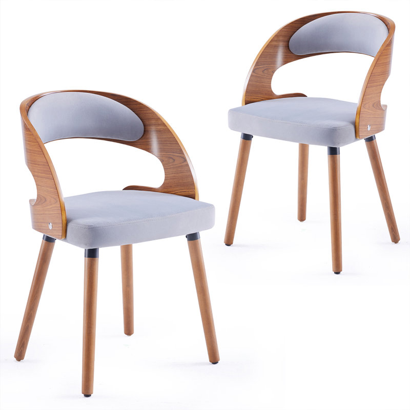 Upholstered Dining Chair With Wooden Frame, Light Gray, 2