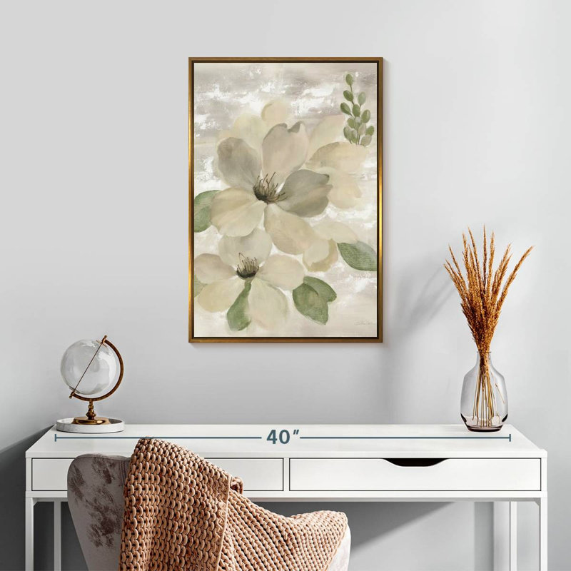 Blanc sur blanc sauge florale, Floating Frame Gold, 17" x 25"