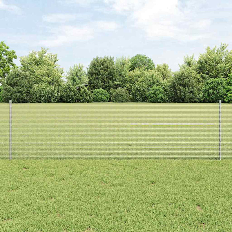 Vidaxl Fence With Posts Steel, Silver, 60cm H x 1000cm W x 2.7cm D