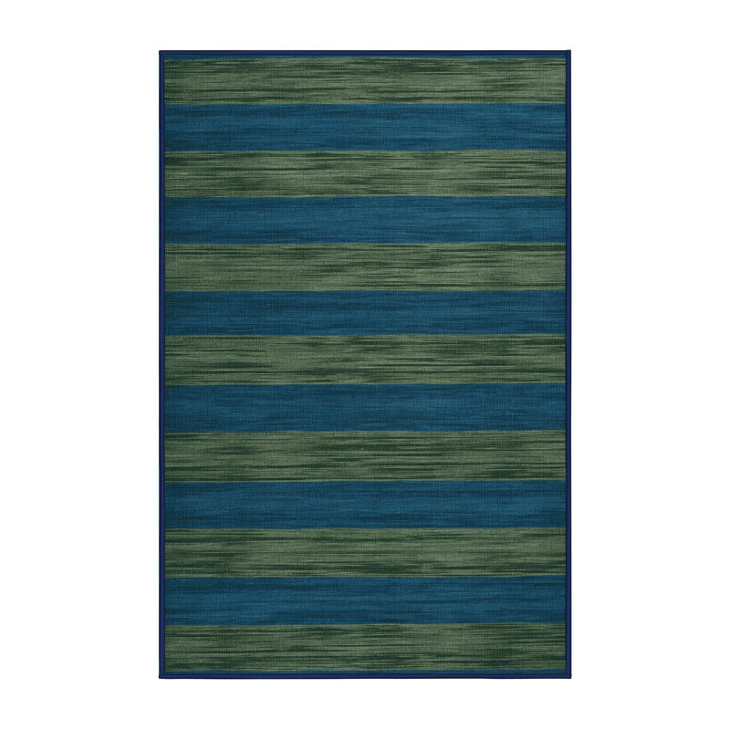 Machine Washable Horizontal Stripes Blue Area Rug, Rectangle 5' x 8'