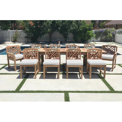 Monterey 10 - Person Teak Wood Patio Dining Set with Extendable Rectangular Table , Sunbrella® Cushions Included