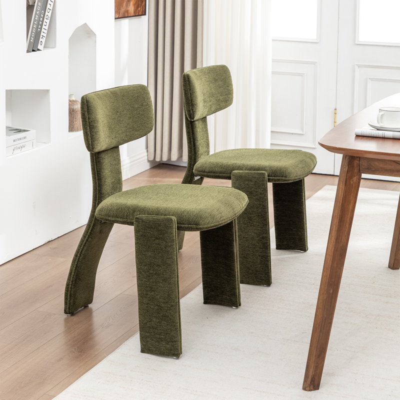 Chaises de salle à manger rembourrées en chenille vert moderne avec siège rembourré, Vert
