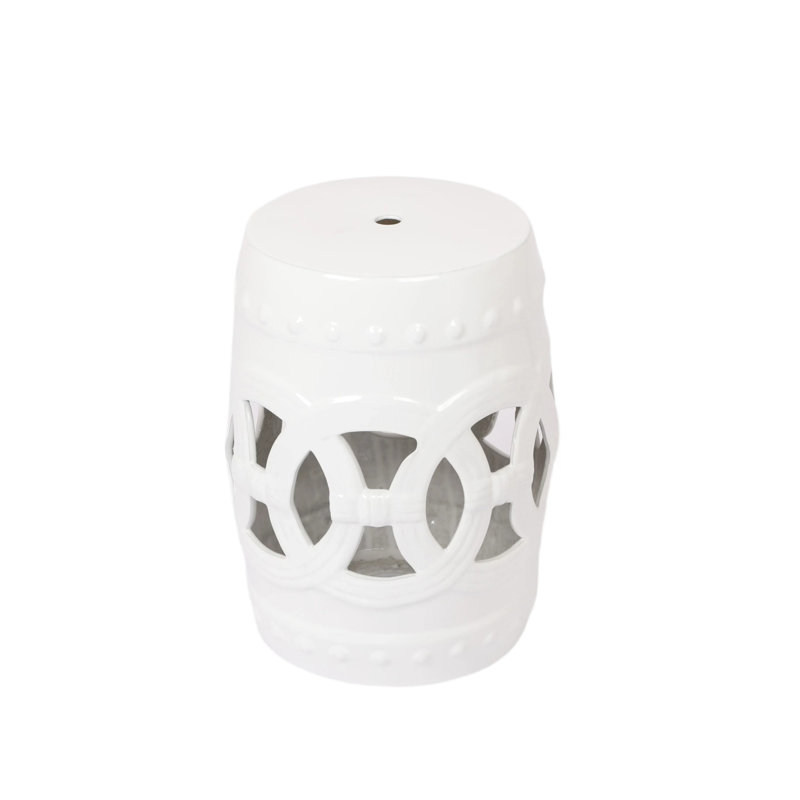 Table d'appoint d'extérieur tambour en céramique, Blanc 1, 10.5"