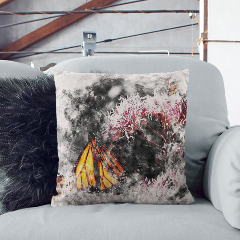 Monarch Butterflies Vol.2 Watercolour Indoor / Outdoor Square Throw Cushion, Black, 55cm H x 55cm W x 20cm D