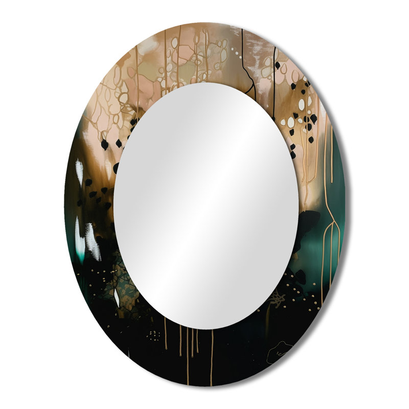 Black Chaos III - Large Oval Wall Mirror On Metal, 43" x 33"
