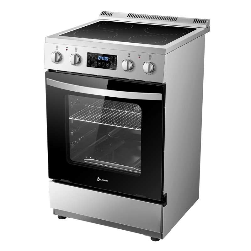 Cuisinière électrique autoportante de 2,9 pieds cubes avec friteuse, rôtissoire et four à convection véritable Lanbo, 24 po, acier inoxydable