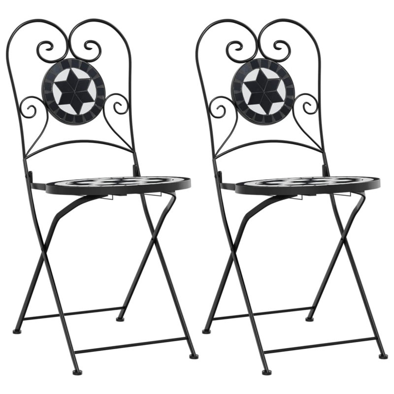 Foldable Garden Chair Set, Black and White