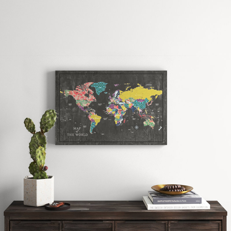 Carte colorée du monde - Impression sur toile, 24 po x 36 po, Toile tendue