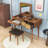 Makeup Vanity Set with Flip‑Top Mirror, Upholstered Stool, Drawers and Rattan Details