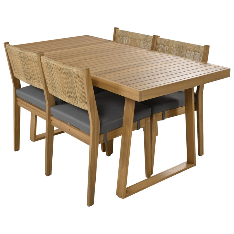 Ensemble de table de salle à manger et de chaises U_Style multi-personnes pour l'extérieur en bois d'acacia