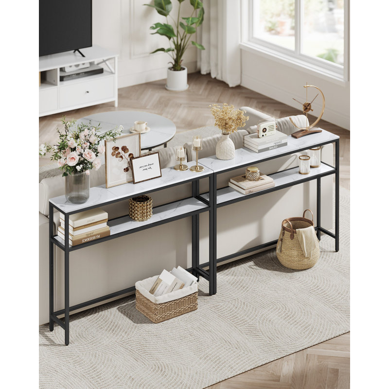 Console, canapé étroit à 2 niveaux avec 2 tablettes, 7,9 po x 39,4 po x 31,5 po, pour le salon, le couloir, le vestibule