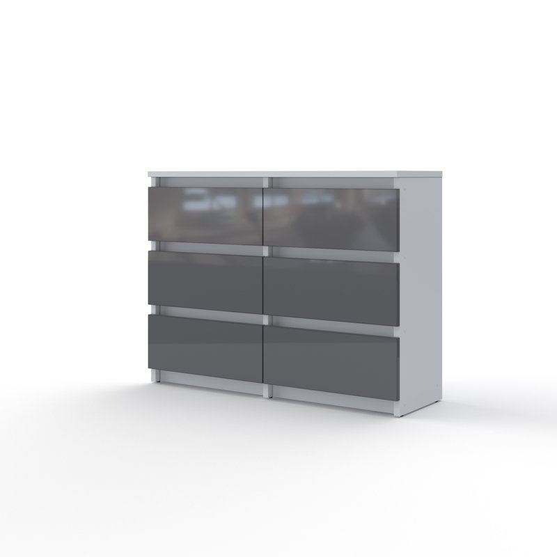 Ennen 106cm W 6 - Drawer Chest of Drawers, Slate Grey Gloss
