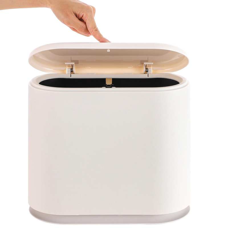 Poubelle rectangulaire blanche en plastique mince avec couvercle à pression, poubelle étroite de 12 litres / 3,2 gallons avec couvercle escamotable pour toilette, chambre à coucher, salle de bain, bureau, cuisine, salle d'eau