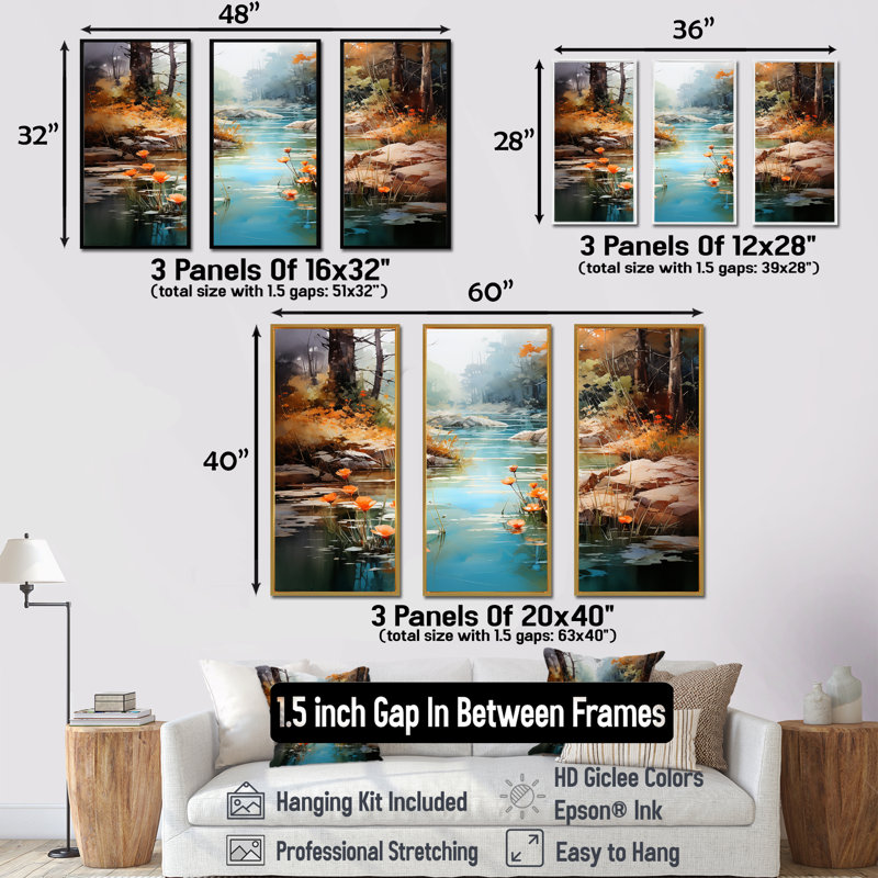 Ensemble de salon mural Tranquil Lakes Rivers Urban Symphony IV - River, H 28 po x l 36 po x P 1 po, Cadre flottant blanc