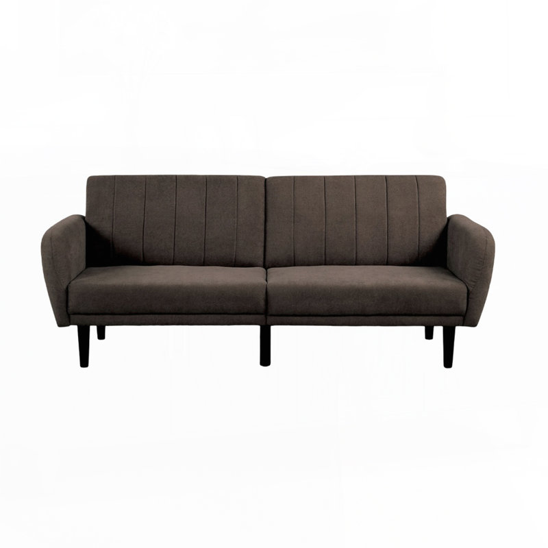 Contemporary convertible en lit, canapé de futon 1 pièce avec dossier capitonné cannelé, Brun