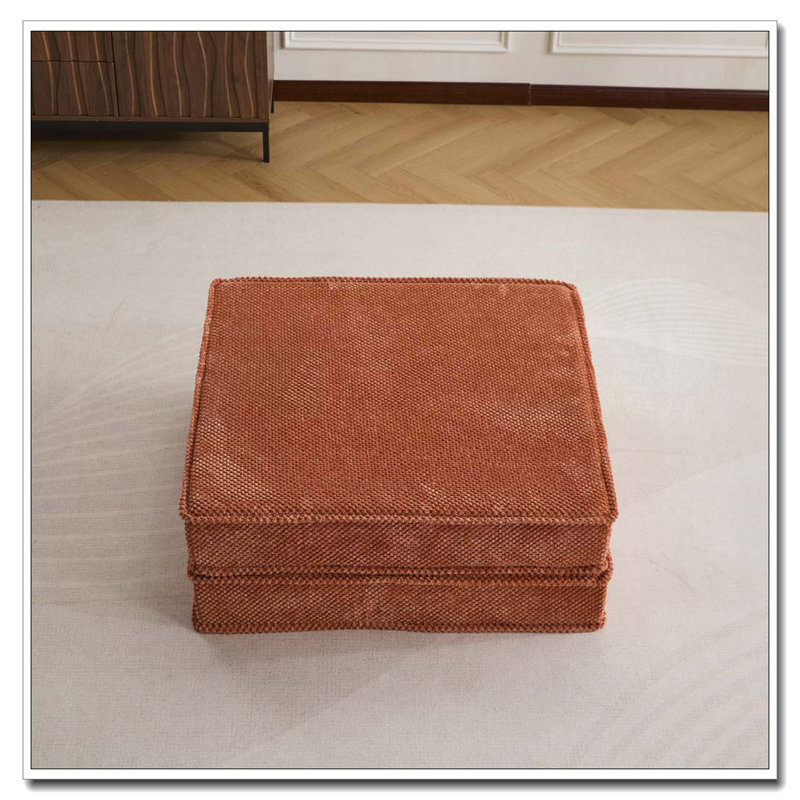 No Assembly Required,Circle Fleece Fabric,1 Ottoman, Orange