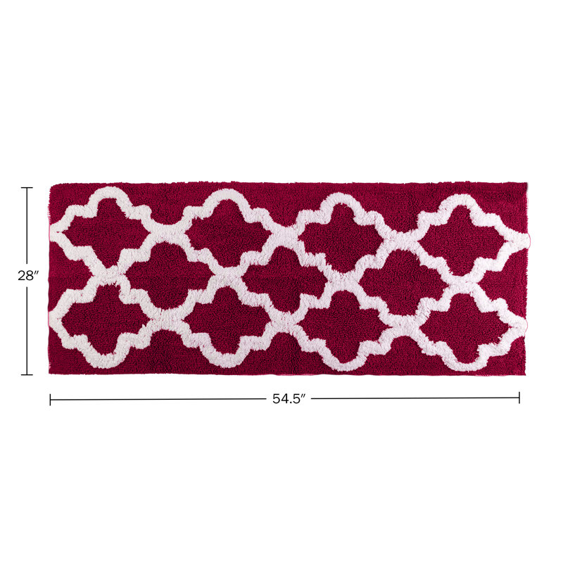 Tapis de salle de bain en coton 24 po x 60 po avec motif de treillis et base antidérapante Freida - lavable à la machine