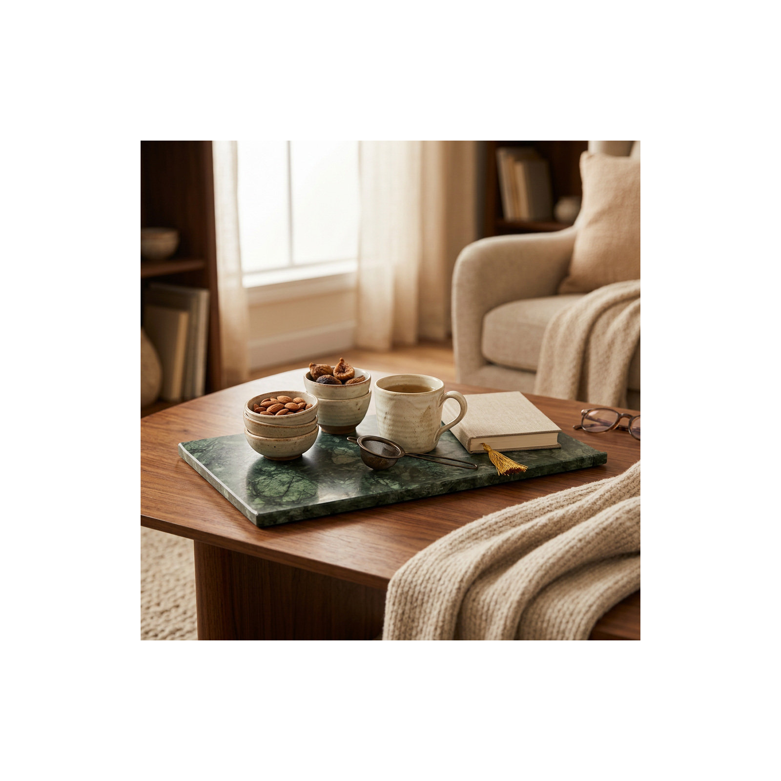 Cole and Grey Marble Green Living Room Decor Tray with White Accents, Green 