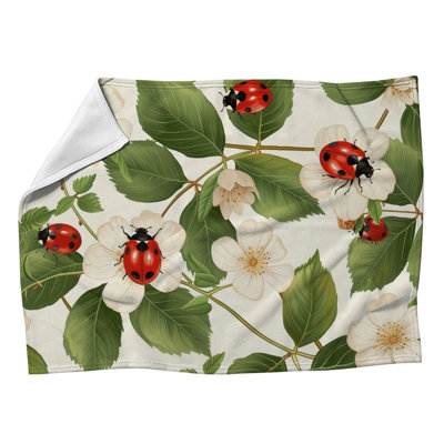 Coussin en polaire coccinelle - Jetés nature pour canapés ou lits