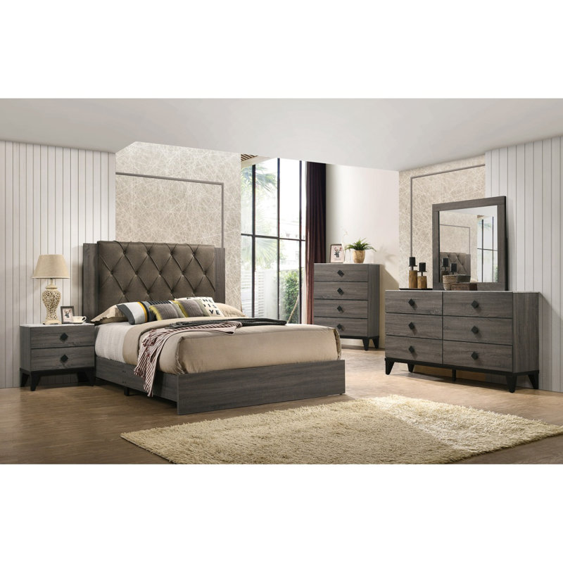 Lit capitonné standard Mcbecen, Grand, Gris