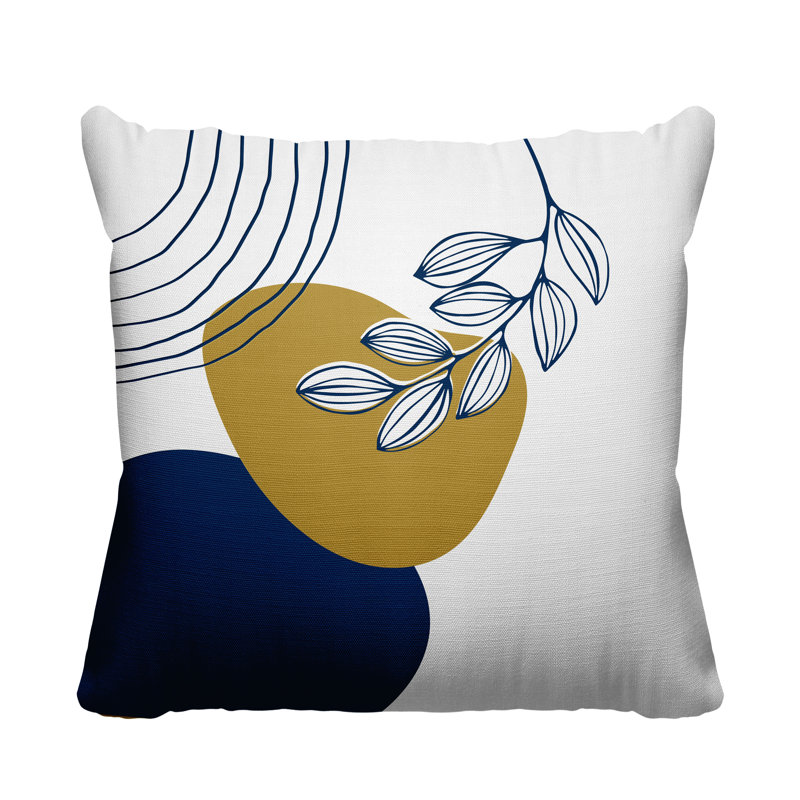 Coussin intérieur / extérieur Lupita, L 17 po x H 17 po, Jaune / Bleu Marine