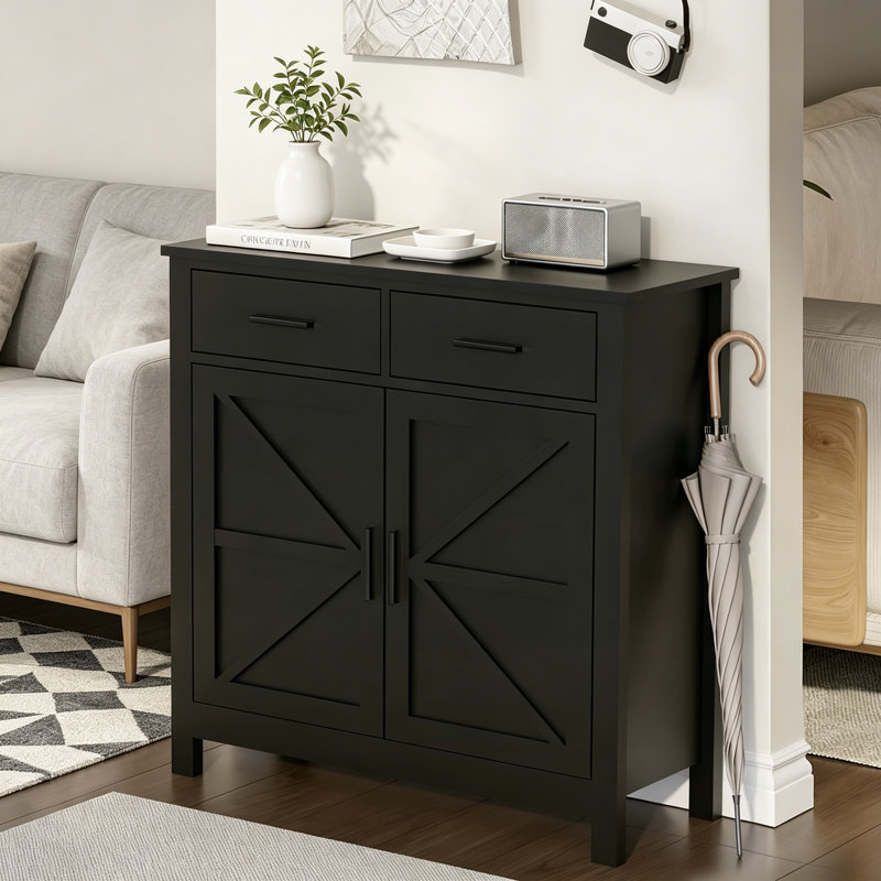 Modern Farmhouse Buffet With 2 Drawers And 2 Doors, Black