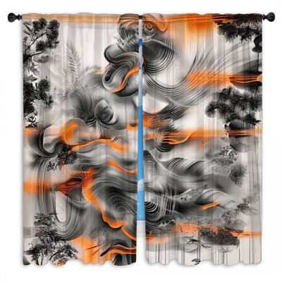 Abstract Window Curtains  Art Sheer & Room Darkening - 2 Panels