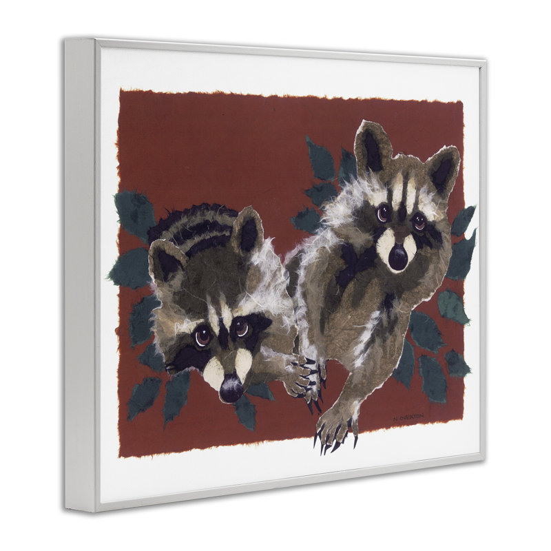 Deux ratons laveurs et feuilles, estampe numérique encadrée par Nancy Overton, Giclée encadrée blanc bord de mer