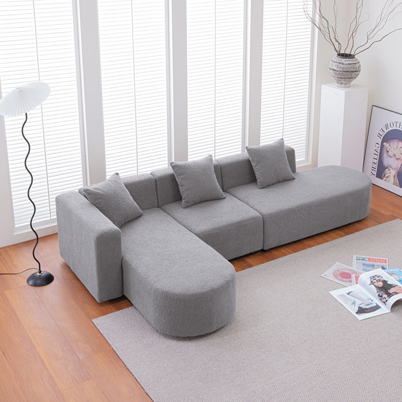 Modern  L shape boucle Sofa with curved seat