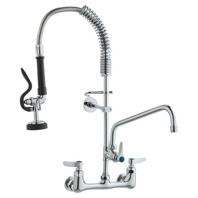 Wall-Mounted Brass Kitchen Faucet, 36" Tall, 8" Installation Width, Includes 12" Rotating Spout and Pull-Down Sprayer, Suitable for Single, Double, or Triple Sinks