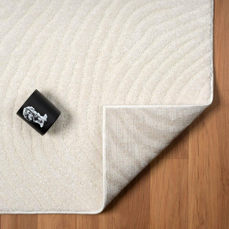 Cream Geometric Wave 5' x 7' Synthetic Area Rug